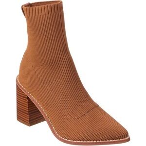 Steven By Steve Madden Nara Cognac Textile Stacked-Heel Sock Nixie Booties 6.5